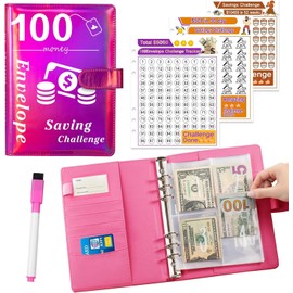 100 Envelopes Money Saving Challenge,Saving Challenges Book with Envelopes & Challenge Tracker, 100 Day to Save $5050 for Budgeting Planner & Saving Money Cash Envelopes(Pink)