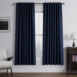 BOODII Linen Blackout Curtains for Bedroom 72 Inch Length 2 Panels Set Room Darkening Curtains Navy Blue Black Out Curtain Elegant Thermal Insulated Living Room Window Drapes Back Tab Dark Blue 52x72