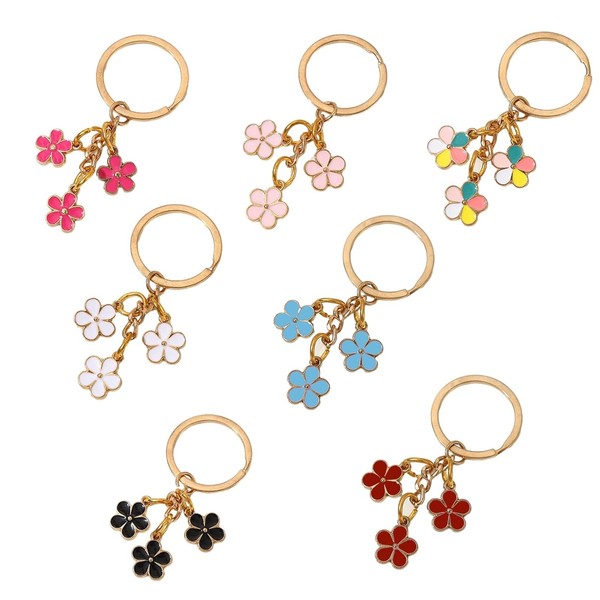 MisFun Pack of 7 Flower Keyrings, Women's Keyrings, 7 Colours,
