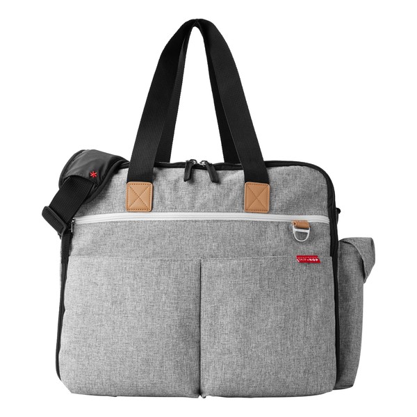 Skip Hop Diaper Bag: Iconic Duo Weekender, Extra Large Capacity with Changing Pad & Stroller Attachment, Grey Melange