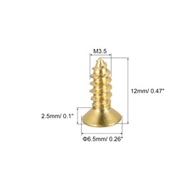 sourcing map Brass Wood Screws, M3.5x12mm Phillips Flat Head Self Tapping Connector for Door, Cabinet, Wooden Furniture 25Pcs