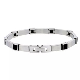 Unbranded Men Women Stainless Surgical Steel Black Rubber Accented Link Bracelet 8"