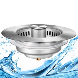 3-in-1 Kitchen Sink Drain Strainer, Upgraded 304 All Stainless Steel Pop Up Kitchen Sink Stopper, Fast Drainage and Anti-Clogging Basket Sink Filter for US/CA Standard 3-1/2 Inch Drains - Light Grey