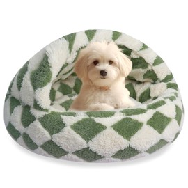 HYQ Cat Beds for Indoor Cats, Small Dog Bed with Cover Cave, Cozy Cat Cave Bed, Round Puppy Bed with Hooded Cover, Dog Beds for Small Dogs with Anti-Slip Bottom(Green, 24×24 Inch)