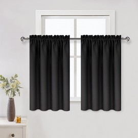 DWCN Blackout Curtains for Living Room Thermal Insulated, Energy Saving & Noise Reducing Bedroom Curtains, Black, W 52x L 36 Inch, Set of 2 Rod Pocket Curtain Panels