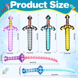 6 Pack Inflatable Pixel Weapons Set,6 Styles Inflatable Sword PVC Reusable Pool Party Props for Cosplay Theme Events