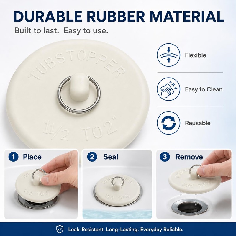 Rubber Tub Stopper, 2 Pack Bathtub Drain Plug for 1.5"