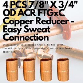 LPS Lowpricesupply 4 PCS 7/8"" X 3/4"" OD ACR FTGxC Copper Reducer - Easy Sweat Connection for Residential,Commercial Copper Pipe