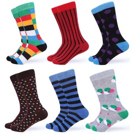 GALLERY SEVEN Mens Socks, 6 Pack Assorted Colorful Fun Bright Patterned Casual Dress Socks (Fun Collection, 10-13)