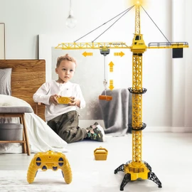 Mini Tudou 6 Channel Infinite Rotation Remote Control Tower Crane Toy 50.4 inch 2.4GHz RC Construction Toy Lift Model with Tower Light & Sound for Boys