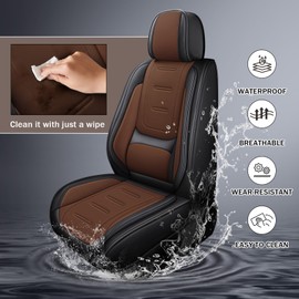 otoez Nappa Leather Car Seat Covers Full Set, Breathable Leather Automotive Seat Covers Front & Rear Seat Protectors with Lumbar Support, Universal Fit for Most Cars SUV Truck Sedan(Black+Brown)