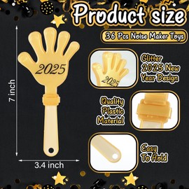 Gemscream 36 Pcs 2025 New Year Hand Clappers Noisemakers Glitter Hand Clappers Happy New Year Noisemakers Toy Plastic Clapping Hands for New Years Eve Graduation Birthday Party Supplies Favors, 7 Inch