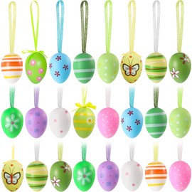 Moscare 24 Stück Ostereier zum Aufhängen, bemalte Nachahmung Ei hängende Dekoration Ostern hängende Ornamente für Osterdekoration, zufällige Stile (24 Stück)