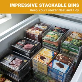 Hudgan 8 Pack Freezer Organizer Bins,Stackable,Clear Bins for Fridge,Pantry