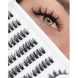 Jiocolor Natural Eyelash Clusters Extensions, 180 Pieces Anime Eyelash Extensions D Curl Wispy Manga Lashes Clusters 8-16mm Tufted Eyelash Extensions Individual Lashes Pack