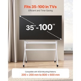 VEVOR Rolling TV Stand, Mobile TV Cart for 35-100 Inch LED/LCD/OLED Flat/Curved TVs, Portable Monitor Stand with Wheels Hold up to 198 lbs for Living Room, Bedroom, Office, Outdoor, Max VESA 800x600mm