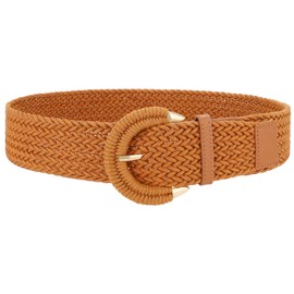 SUOSDEY Rattan Braided Belt for Women, Wide Waist Belt for Dress Woven Boho Belt with Semi-circle Buckle brown