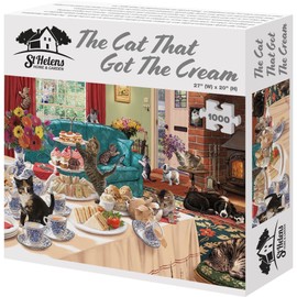 1000 Piece Jigsaw Puzzle The Cat That Got The Cream - Hours of fun for all the family, improve hand-eye coordination, memory and logical thinking
