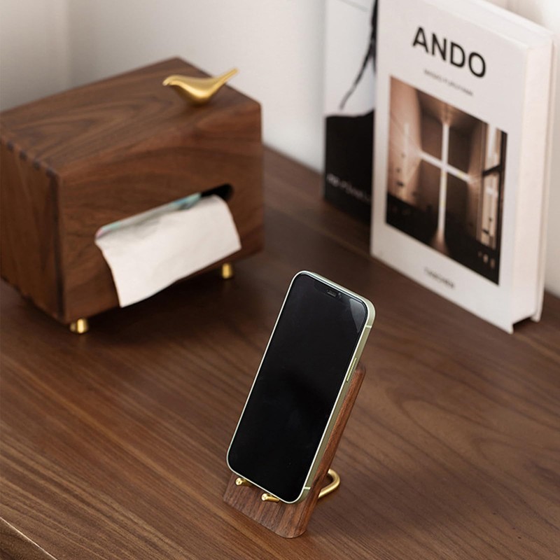 Silver & Style Wooden Smartphone Stand, Tabletop, Walnut, Interior, Stylish,