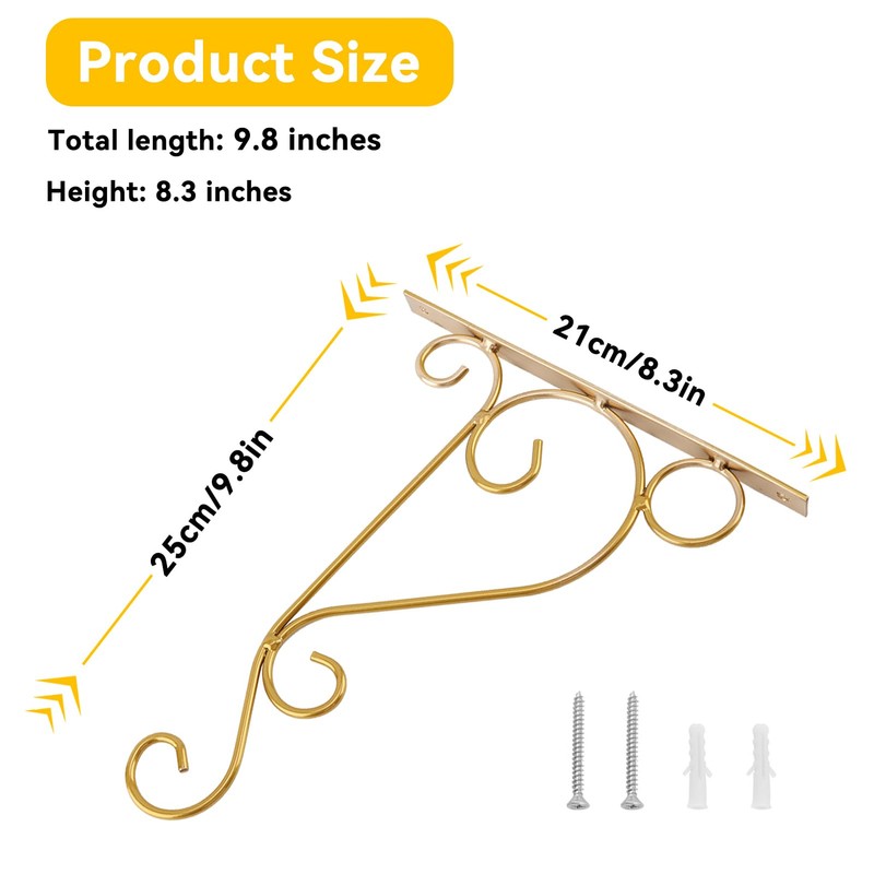 Hanging Plant Bracket 9.8inch, Gold Plant Hooks Plant Hanger Bracket