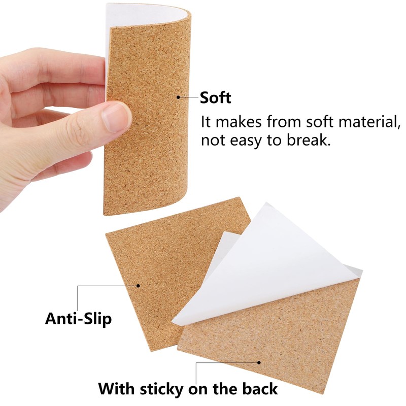 MIDELONG Self-Adhesive Cork Sheets 4"x 4" for DIY Coasters, Cork