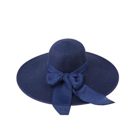 QUUPY Damen Strohhut mit großer Schleife und breiter Krempe, faltbar, aufrollbar, Strandmütze, Sonnenhut, Sommer, Fedora, Trilly UPF 50+