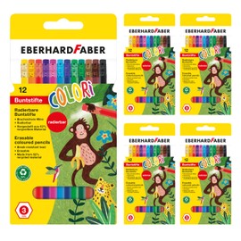 Eberhard Faber 599030 Colouring Pencils Set, 5 x 12 Colouring Pencils, Hexagonal Shape, Shatterproof, Erasable, Colouring Pens for Children