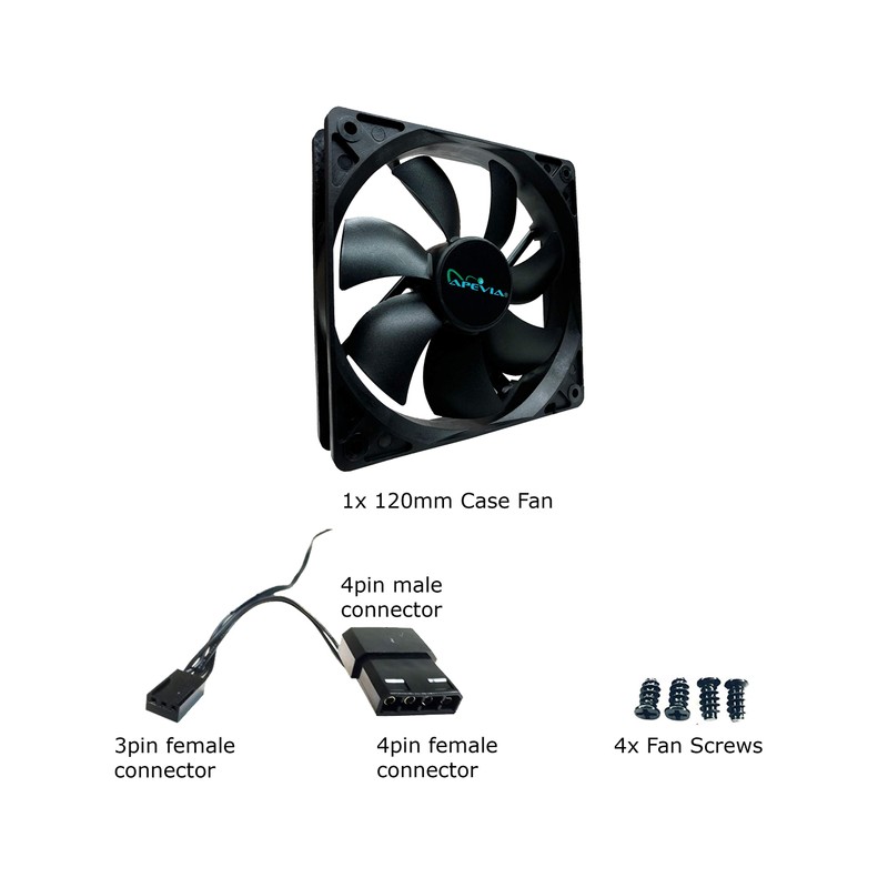 APEVIA CF12S-BK 120mm 4pin Molex & 3pin Motherboard Silent Black