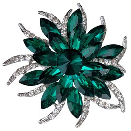 GFM® Vintage Inspired Art Deco Flower Crystal Brooch for Wedding Birthday Anniversary (B-Dark Green) (BRCH-VTD-006-GHR)