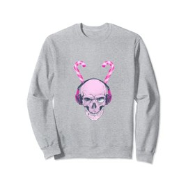 Pink Peppermint Candy Cane Skull Head | Seasons Greetings Sweatshirt