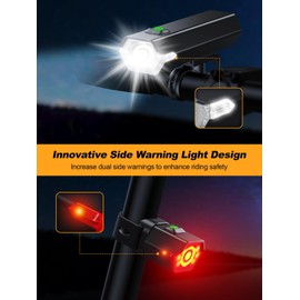 Cuvccn Bicycle Light, Super Bright Front & Rear Lights with 4+6 Modes, IP65 Waterproof Bike Tail Light, Rechargeable Bike Light Set