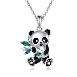 POPLYKE 925 Sterling Silver Celtic Butterfly Black Cat Panda Necklace for Women Cute Animal Jewellery Gifts for Girls, Sterling Silver, Cubic Zirconia