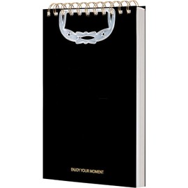 CAGIE Top Bound Spiral Notebook A5 Notebook with Handle 160 Pages 8mm Lined Notebook with Waterproof Cover for Office School Home, 6 x 8 inches, Black