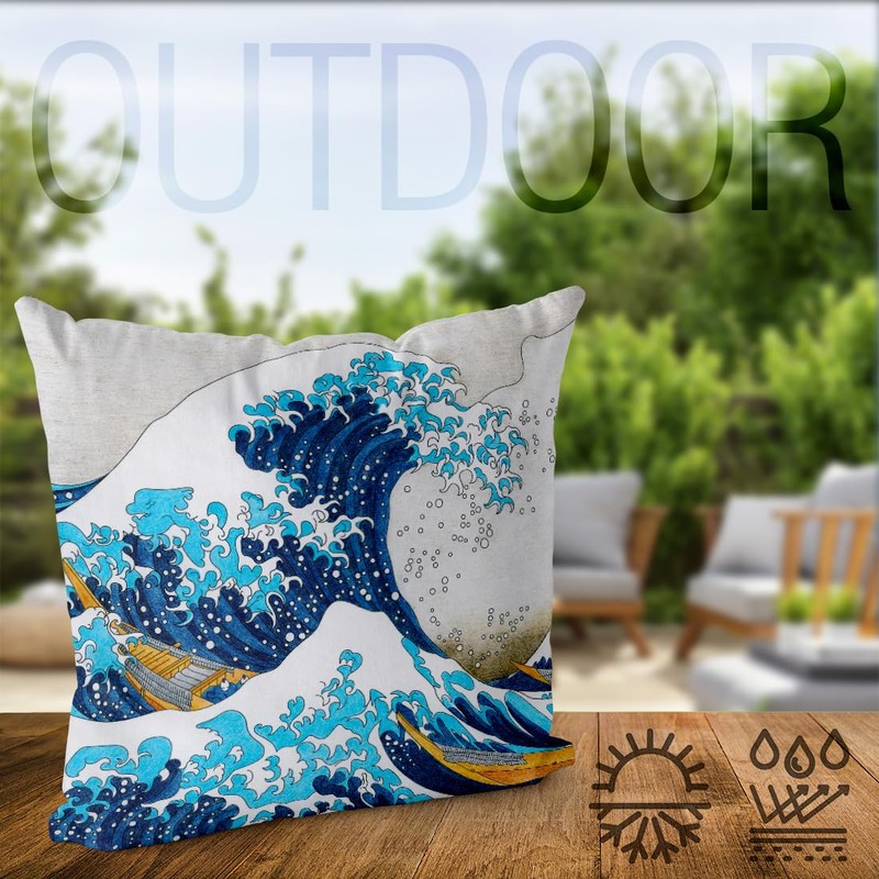 VOID Hokusai Wave Kangawa Japan Cushion Cover Polyester Waterproof Outdoor