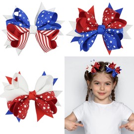 4th of July American Flag 4 inch Barrette Hairpins and Hair Clips - Patriotic Stars and Stripes Hair Accessories for Girls, Women, Independence Day, Memorial Day (3Pcs)