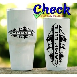 Mountain Reflection Camp Life Vinyl Decal by Check Custom Design – Car/Truck/RV/Window/Laptop/Tumbler/Bumper/Phone/Camper/Trailer - Multiple Colors and Sizes