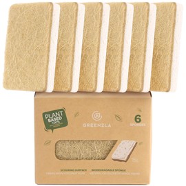 Greenzla Spugne da cucina naturali, confezione da 6 – Spugna biodegradabile a base vegetale in canapa sisal – ecologiche, senza odore, antigraffio, per piani di lavoro della cucina, vasche da bagno,