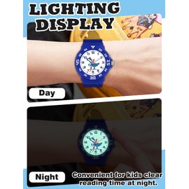 TENOCK Children's Learning Watch Unicorn Dinosaur with Night Light for Boys Girls 30M Waterproof Wristwatches for Children from 4-12 Years Gift for Birthdays Easter Children's Day Christmas (Light_Blue)