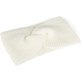 styleBREAKER 04026054 Women's Fine Knit Headband with Twist Knot, Garter Stitch Pattern, Warm Winter Headband, Colour: Cream/White