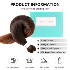 Roeula 1B/30 Pre Stretched Braiding Hair 28 Inch 8 Packs Long Ombre Black to Brown Braiding Hair Pre Stretched Synthetic (1B/30, 28 Inch (pack of 8))