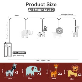 Auting LED Lichterkette Tiere Innen, 2.15M 12LEDS Warmweiß Lichterkette Kinderzimmer mit Batteriebetrieb Timer,Lichterkette Kinder für Innen, Hausbett, Party, Baldachin, Geburtstage, Schlafzimmer Deko