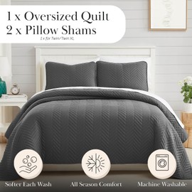 Southshore Fine Living, Inc. Oversized Quilt Bedding Set Lightweight, Prewash Fabric Soft Bedspread 3-Piece with Two Matching Shams (108 in Wide x 98 in Long), King/California King, Chevron Slate