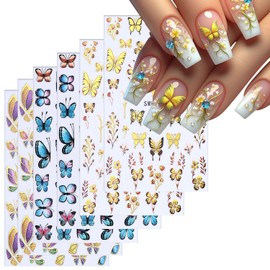 Butterfly Nail Art Stickers Gold Butterflies Nails Art Decals 3D Self-Adhesive Nails Sticker Holographic Spring Decal Decoration for Women Blue Butterfly Manicure Stickers DIY Nail Supplies