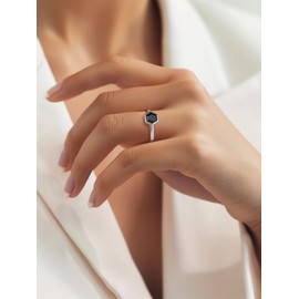 Silvora Simple women's ring, stackable with white/black zircons made of S925 silver, single acher simple ring with round/heart-shaped zirconia in round cut, ring size J (14.8) - 67 (21.4) in silver