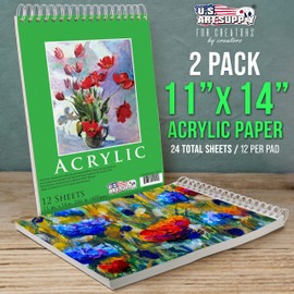 U.S. Art Supply 9x12 Premium Heavy-Weight Acrylic Painting Paper Pad, 246lb (400gsm), 2 Pack, 12 Sheets, Spiral Bound, for Acrylic Paint