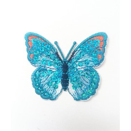 Pretty BLUE Butterfly Patch Garden Insect Sequin Craft Embroidered Iron On 3605