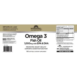 Omega 3 1000mg EPA DHA Sin Sabor Windmill 180 Cápsulas Gel