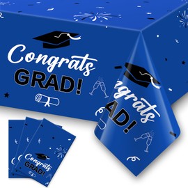 Slergut Graduation Party Decorations 2025, 3 Pack Graduation Tablecloth 54"x108", 2025 Graduation Party Table Decorations Blue, Graduation Party Supplies Plastic Tablecloth Congrats Grad Decorations