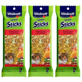 Vitakraft Crunch Sticks Hamster Treat - Peanut and Honey - Hamster Chew Sticks - Multi Pack of 6 Sticks