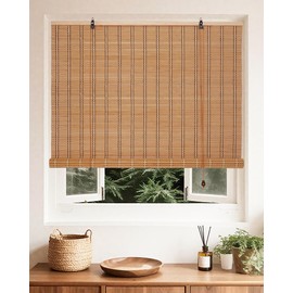 FoundGo 35" W*64" H Bamboo Roller Blinds Sun Shade,Retro Light Filtering Roller Bamboo Curtains Bamboo Roll Up Window Bamboo Roller Curtain Shades for Windows,Doorways.